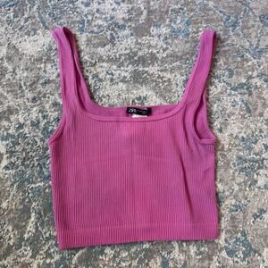 zara ribbed knit square neck tank – pink – size xs